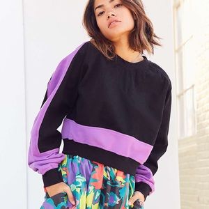Color Block Crew Neck Crop Sweatshirt